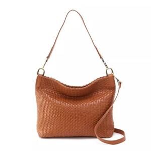 HOBO | Women's Pier Convertible Shoulder Bag Cognac Soft Leather Crossbody Woven